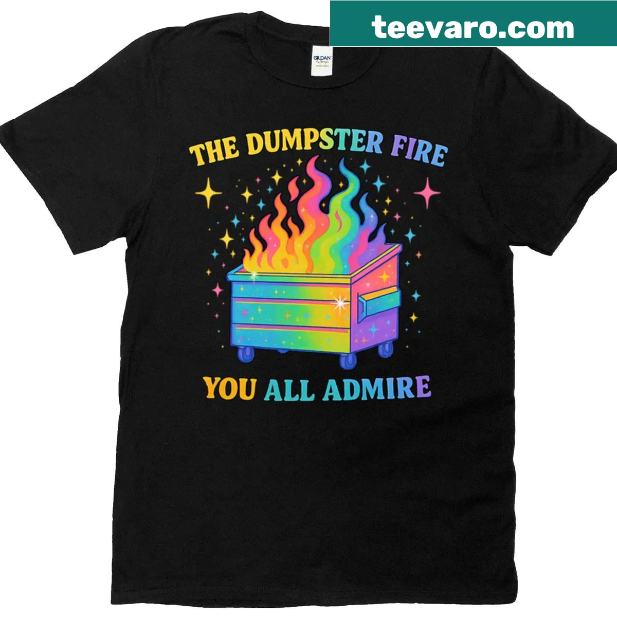 Humorous dumpster fire illustration on T-shirt — on a men's t-shirt