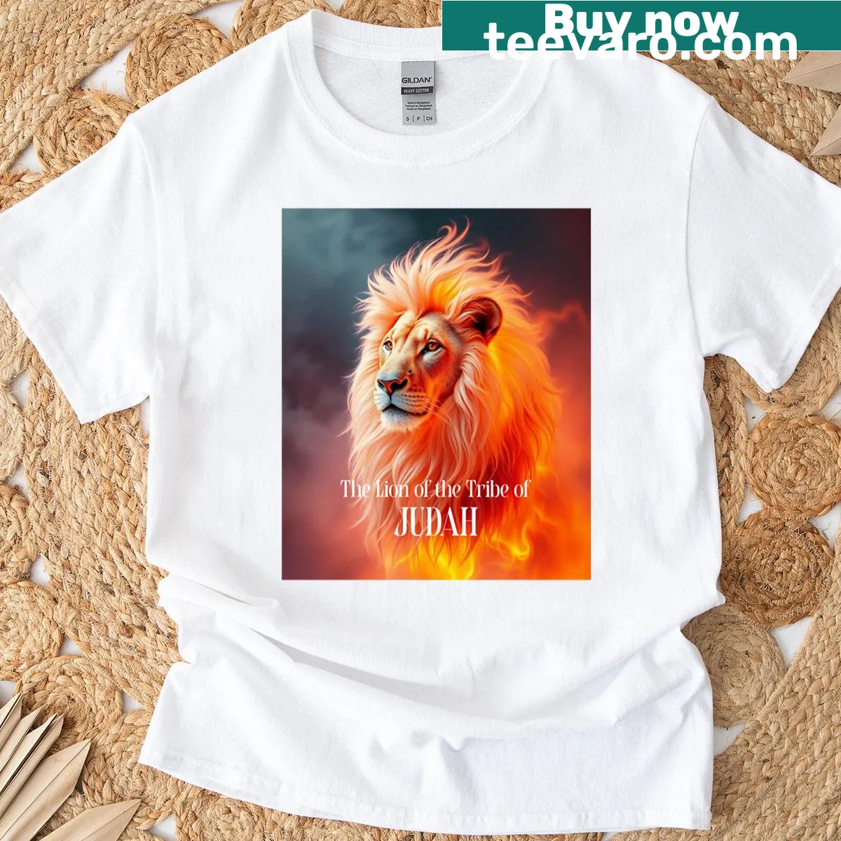 Christian T-shirt with a bold Lion of the Tribe of Judah graphic — on a men's t-shirt