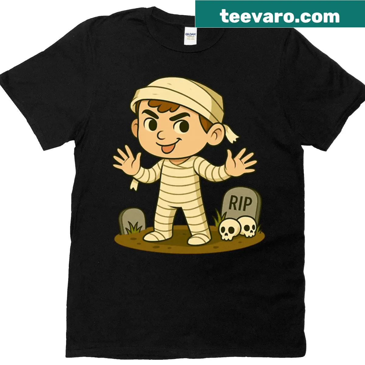Oversized t-shirt with a cute mummy graphic for kids — on a men's t-shirt