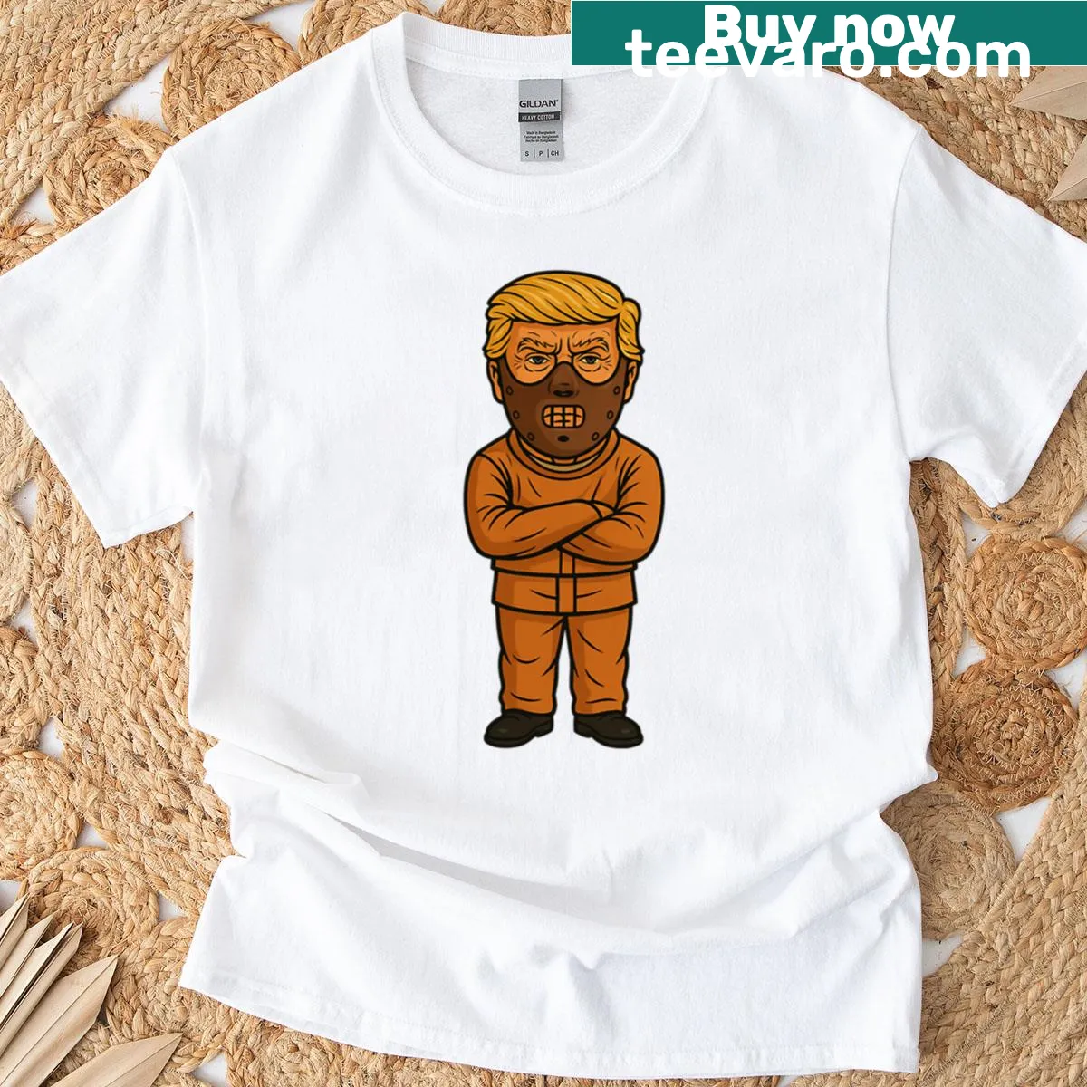 Provocative text on a t-shirt referencing contemporary issues — on a men's t-shirt