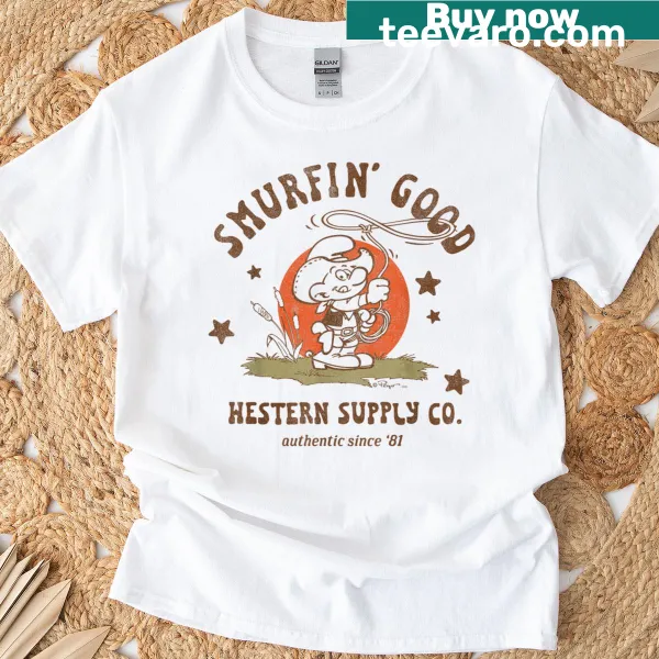 Cartoon design of Smurfs in a Western theme