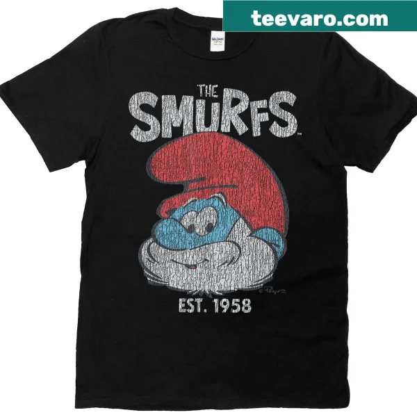 Vintage Papa Smurf t-shirt featuring 'Est 1958' text