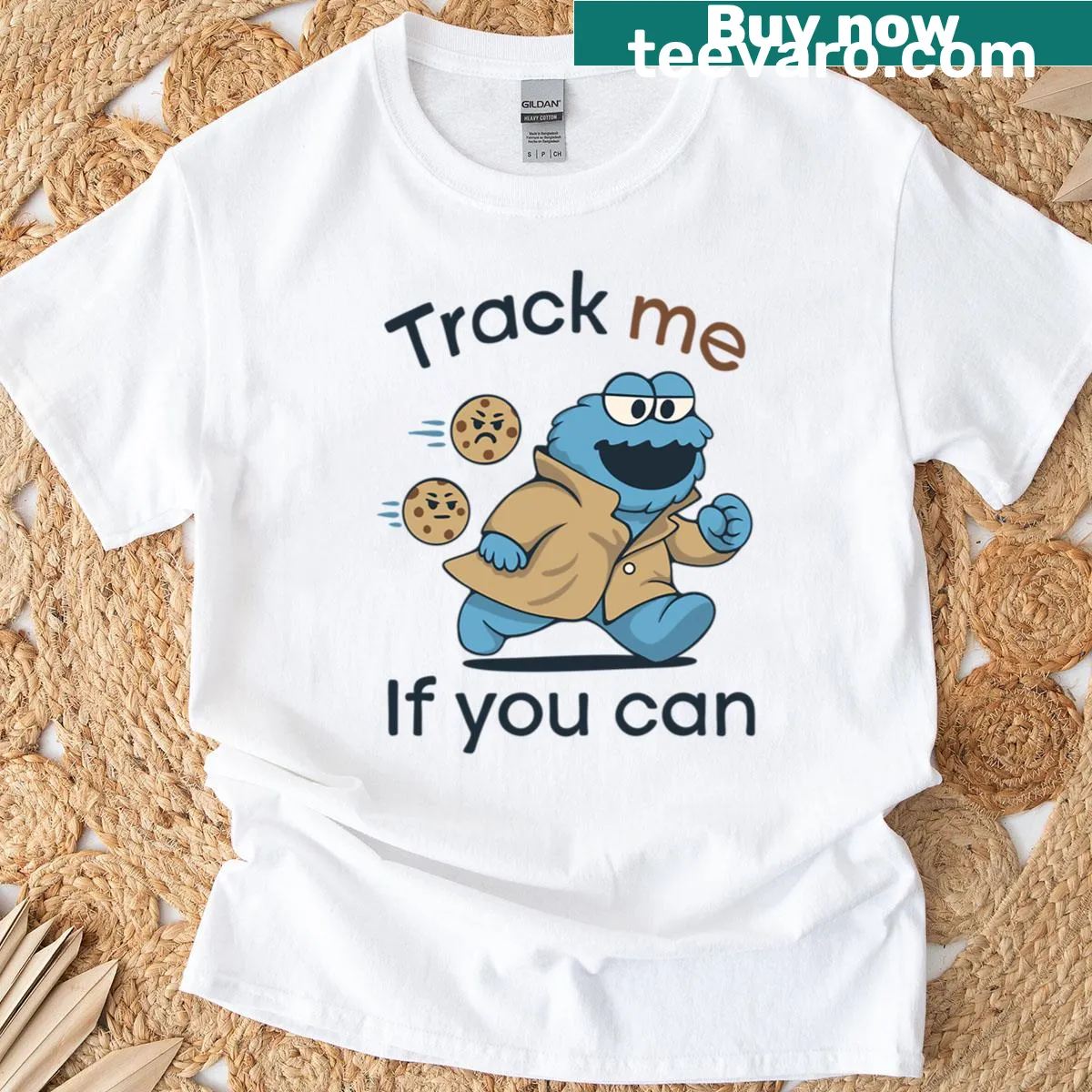 Bold graphic T-shirt with a playful challenge statement — on a men's t-shirt