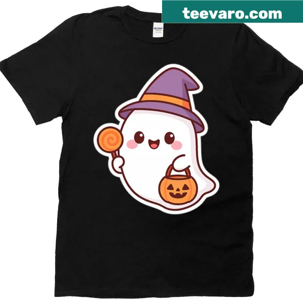 Cartoon ghost graphic T-shirt with 'Trick Or Treat' text