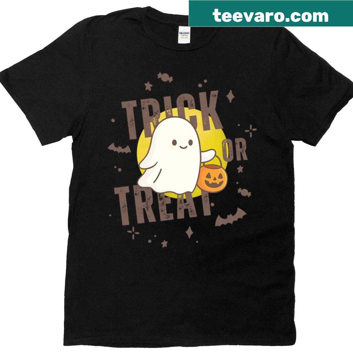 Retro ghost Halloween shirt design, ideal for festive celebrations. — on a men's t-shirt
