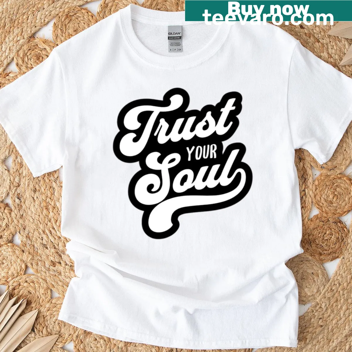 Inspirational T-shirt featuring the phrase 'Trust Your Soul' — on a men's t-shirt