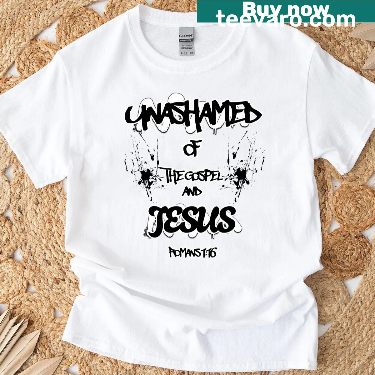 T-shirt with the message 'Unashamed Of The Gospel And Jesus' in bold typography — on a men's t-shirt
