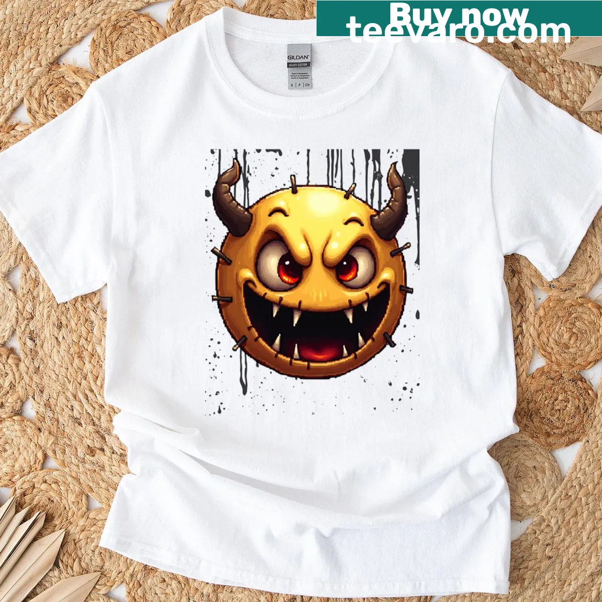 Funny T-shirt featuring a possessed emoji graphic — on a men's t-shirt