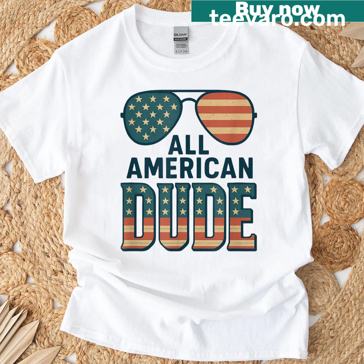Vintage-style T-shirt featuring the USA flag design — on a men's t-shirt