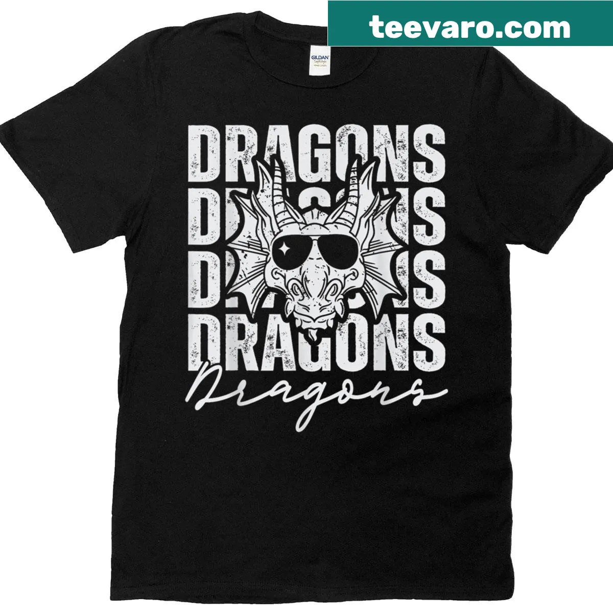 Vintage Dragon mascot t-shirt designed for sports fans — on a men's t-shirt