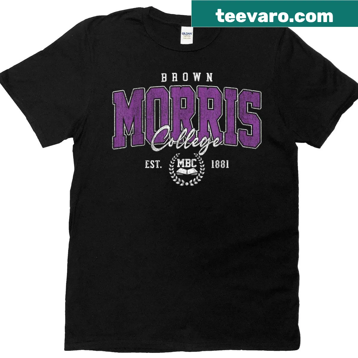 Vintage collegiate T-shirt with Morris College graphics — on a men's t-shirt