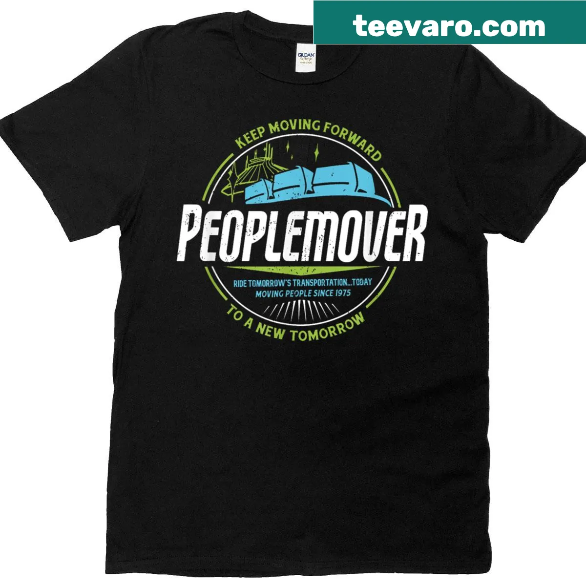 Vintage theme park ride mover t-shirt with nostalgic graphic — on a men's t-shirt