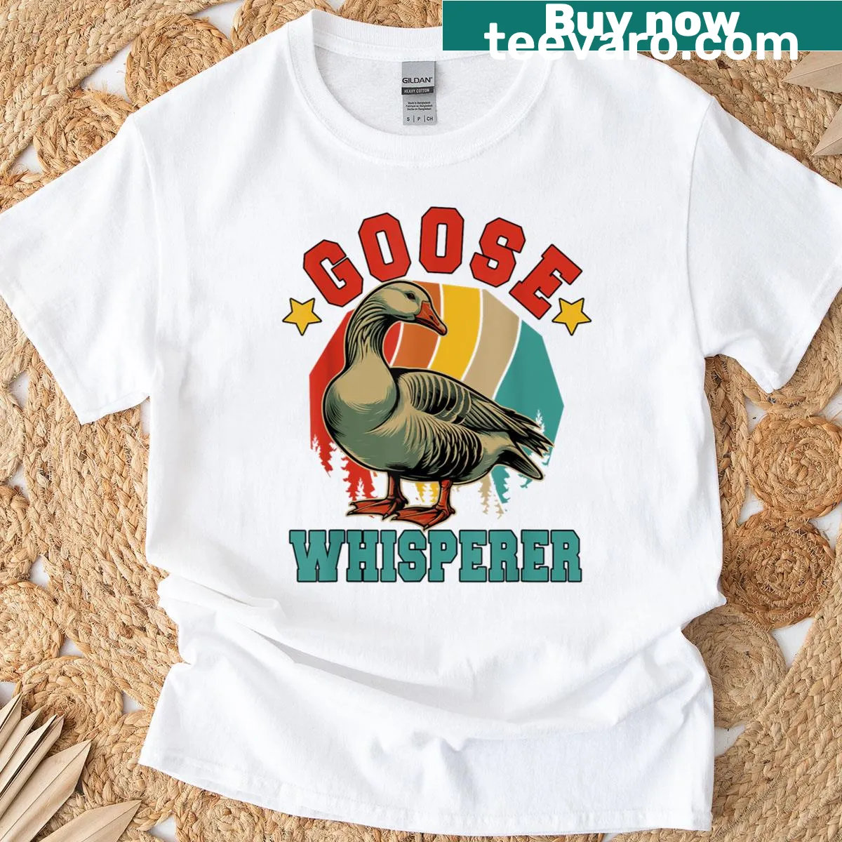 Vintage T-shirt with the text 'Goose Whisperer' in a playful retro style — on a men's t-shirt