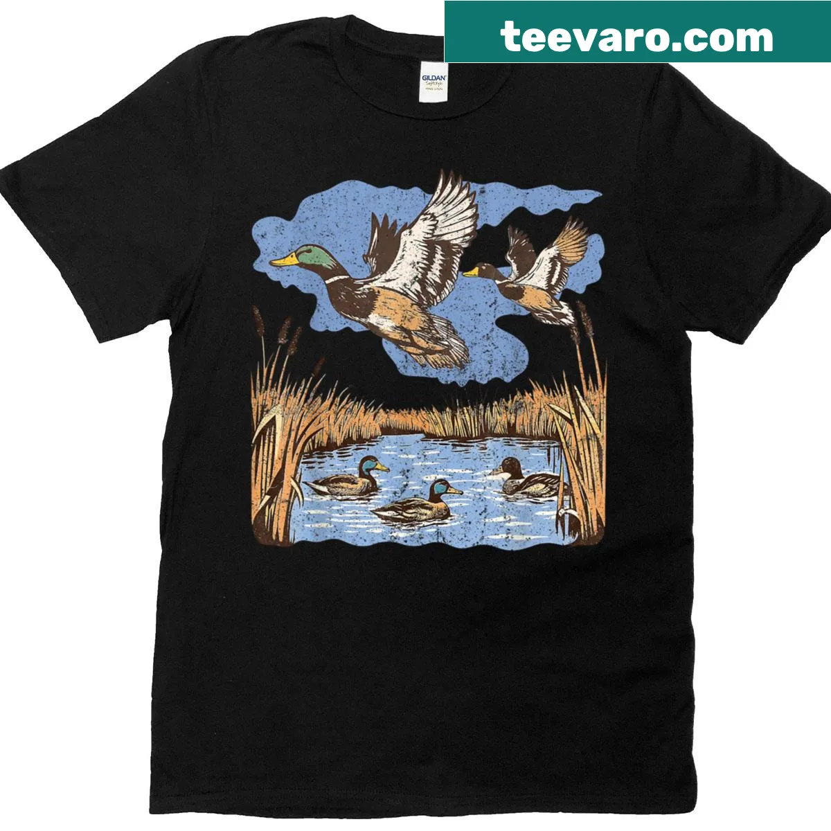 Vintage distressed duck hunting shirt celebrating the season. — on a men's t-shirt