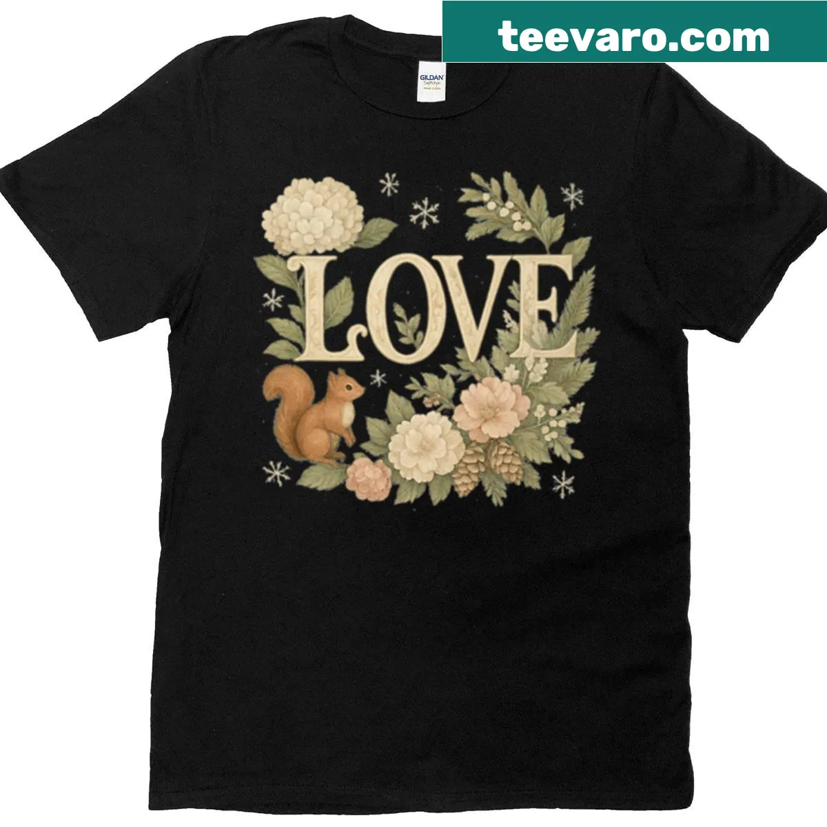 Vintage Woodland Love t-shirt with floral Christian art — on a men's t-shirt