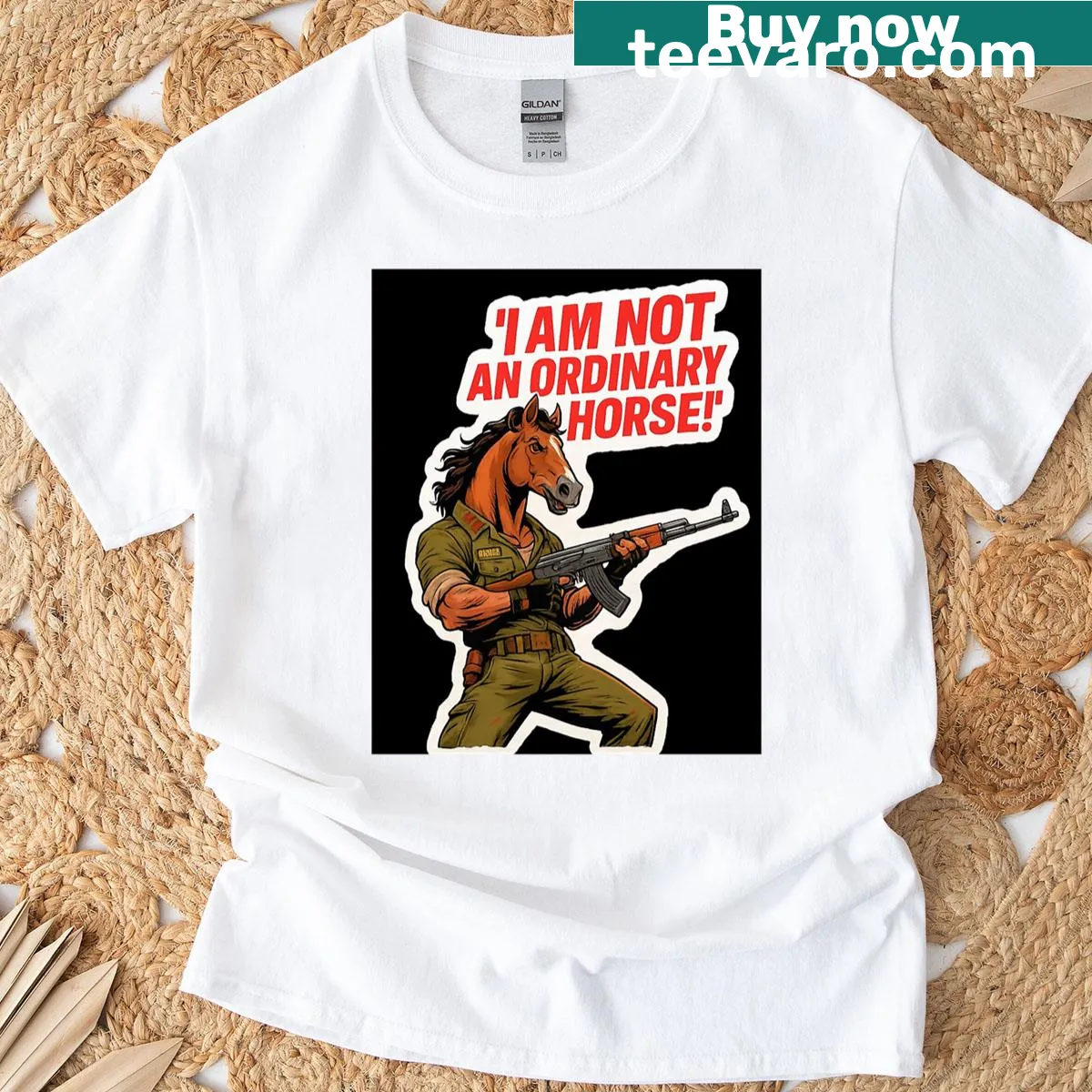 Graphic of a powerful warhorse with the text 'I Am Not Ordinary' — on a men's t-shirt