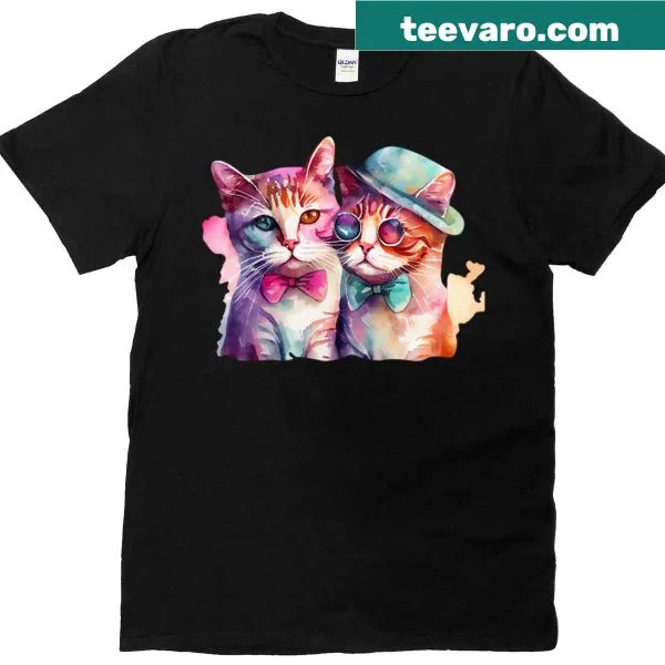 Oversized T-shirt featuring whimsical watercolor style cats