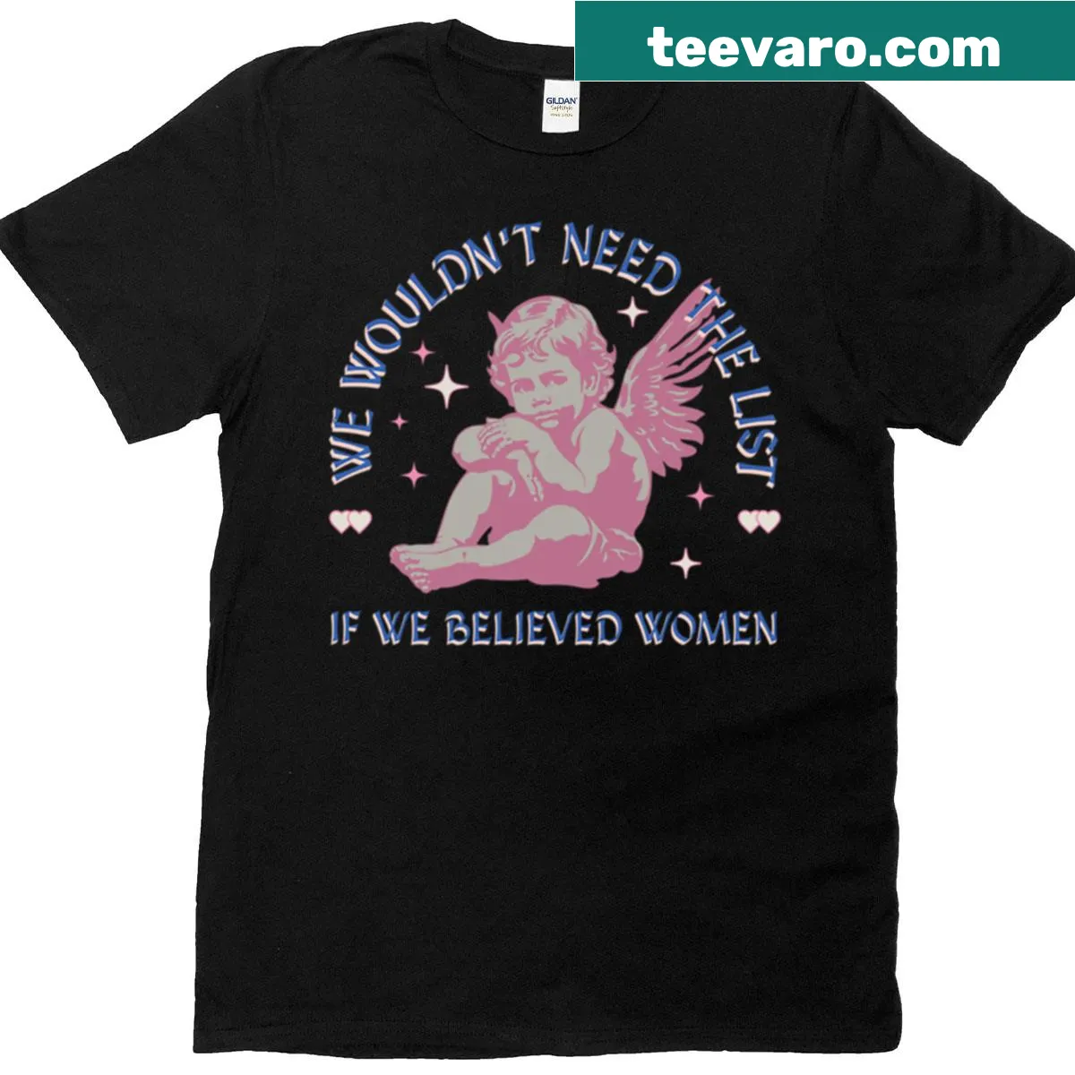 Typography T-shirt with the phrase We Wouldnt Need The List If We Believed Women — on a men's t-shirt