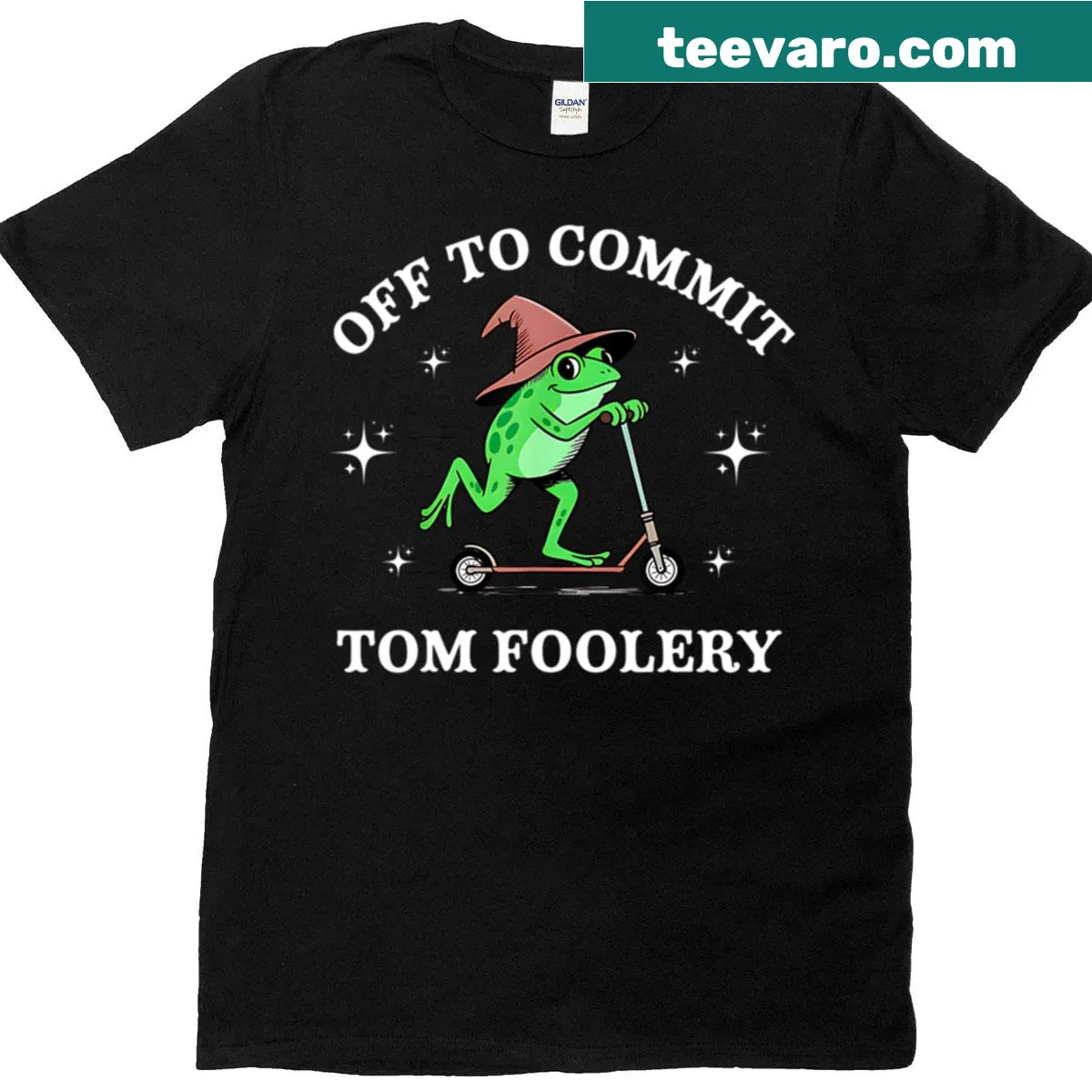 Playful frog meme t-shirt with humorous saying about tom foolery — on a men's t-shirt