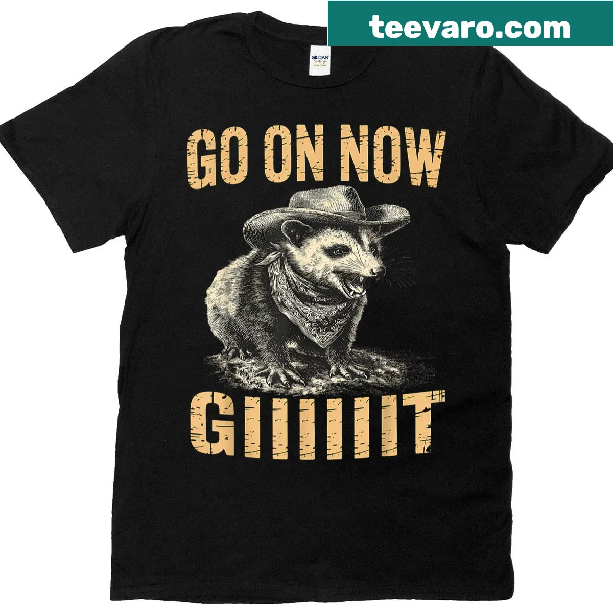 Vintage Western T-shirt featuring a humorous opossum graphic — on a men's t-shirt