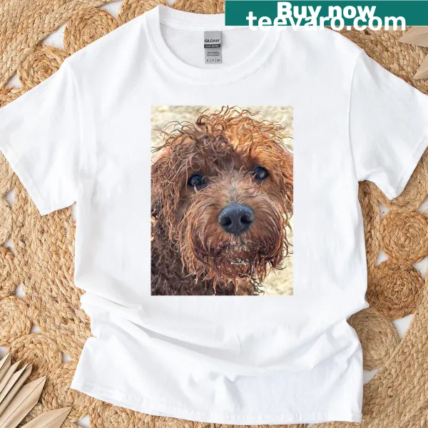 Illustration of a wet dog on a playful T-shirt
