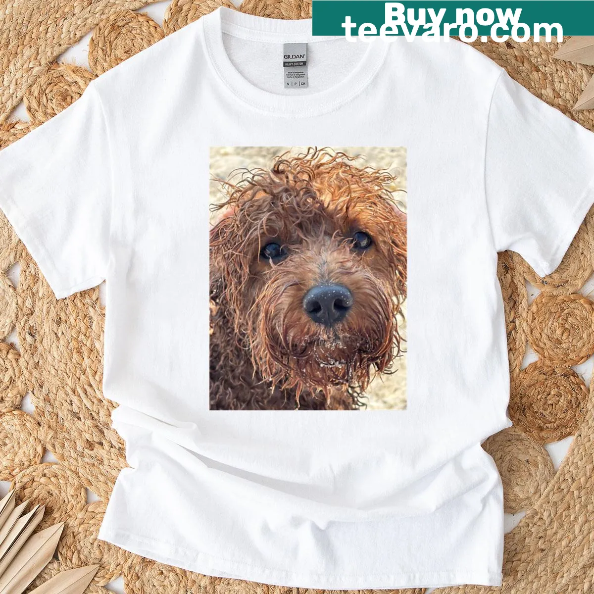 Illustration of a wet dog on a playful T-shirt — on a men's t-shirt