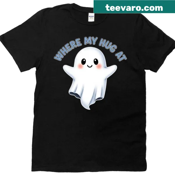 Cute cartoon ghost t-shirt with the text asking for hugs