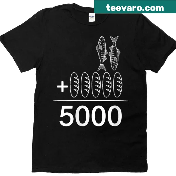 Illustrative t-shirt featuring 2 fishes and 5 breads