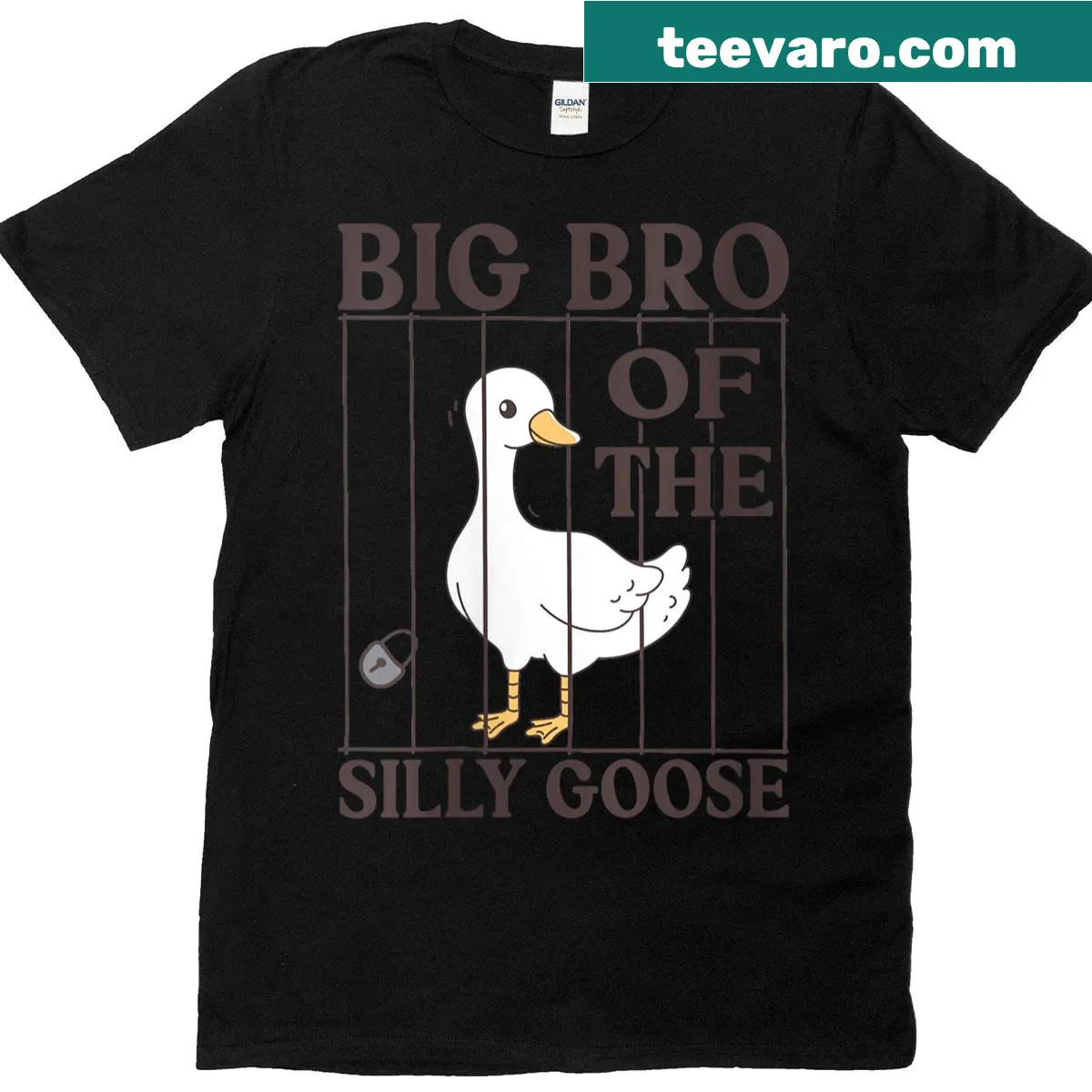 Funny T-shirt with cartoon goose design for family birthday celebrations — on a men's t-shirt