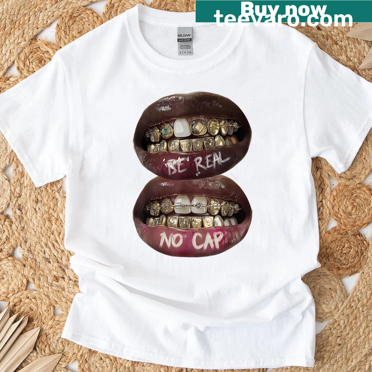 Y2K vintage lips print graphic t-shirt for women — on a men's t-shirt