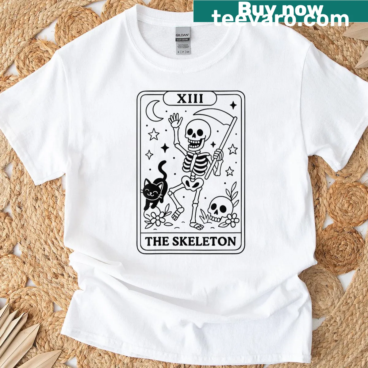 Illustrated T-shirt featuring the 'XIII' skeleton tarot card design — on a men's t-shirt