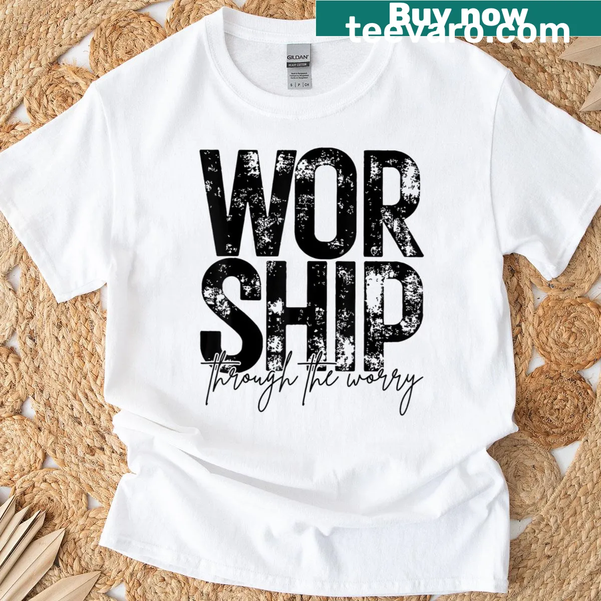 Retro Christian t-shirt with an inspirational faith message — on a men's t-shirt