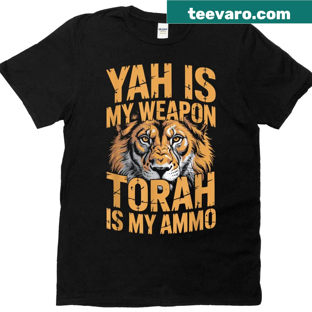 T-shirt featuring a religious quote about faith and Torah — on a men's t-shirt