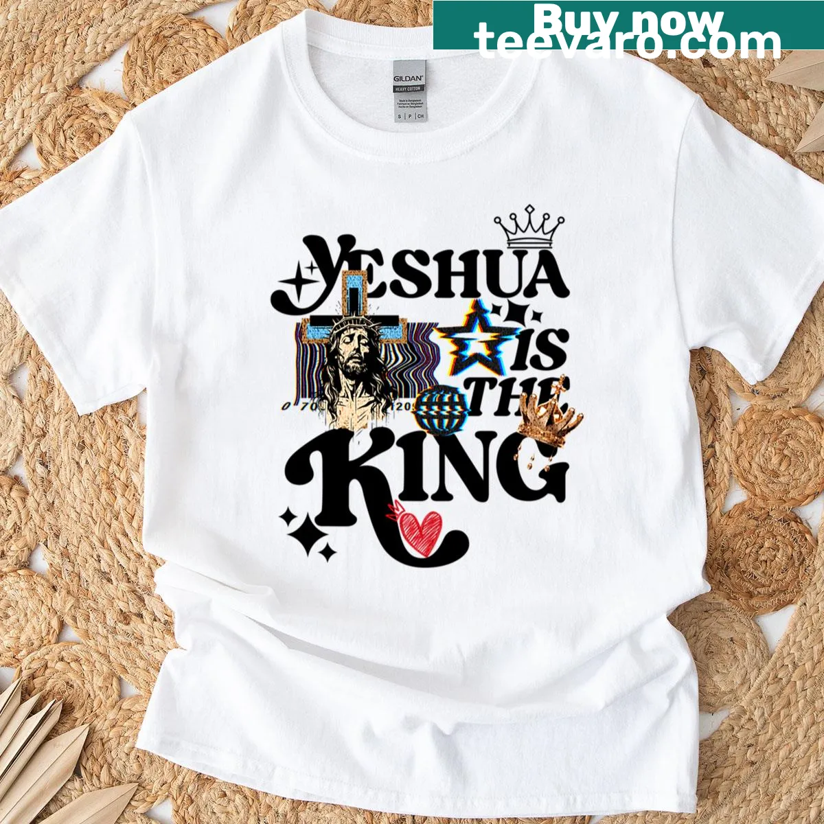 Bold Christian faith T-shirt with 'Yeshua Is The King' text. — on a men's t-shirt