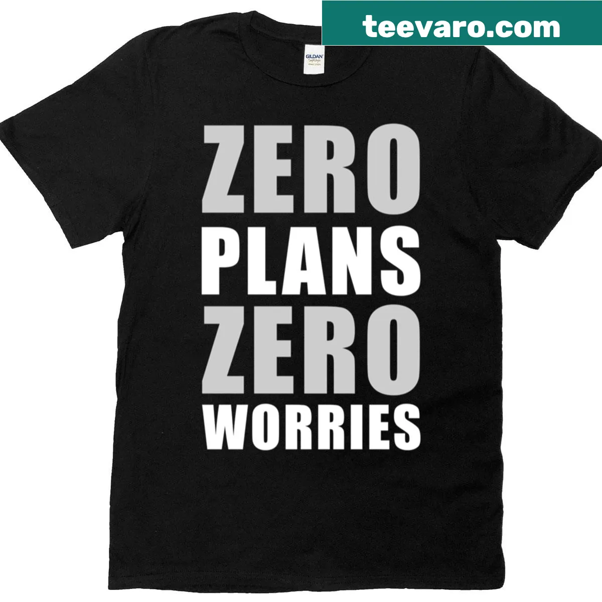 Sarcastic T-shirt with the phrase Zero Plans Zero Worries — on a men's t-shirt