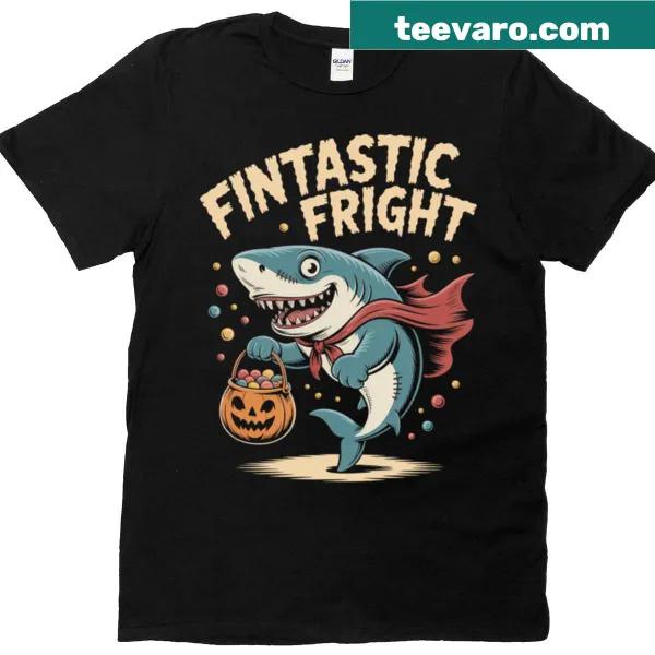 Zombie shark graphic T-shirt combining horror and marine themes.