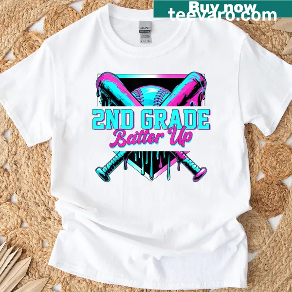 Illustrated t-shirt showing a boy baseball player with 'Batter Up' text