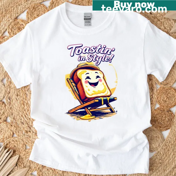 Toasted sandwich and drink illustration on oversized t-shirt