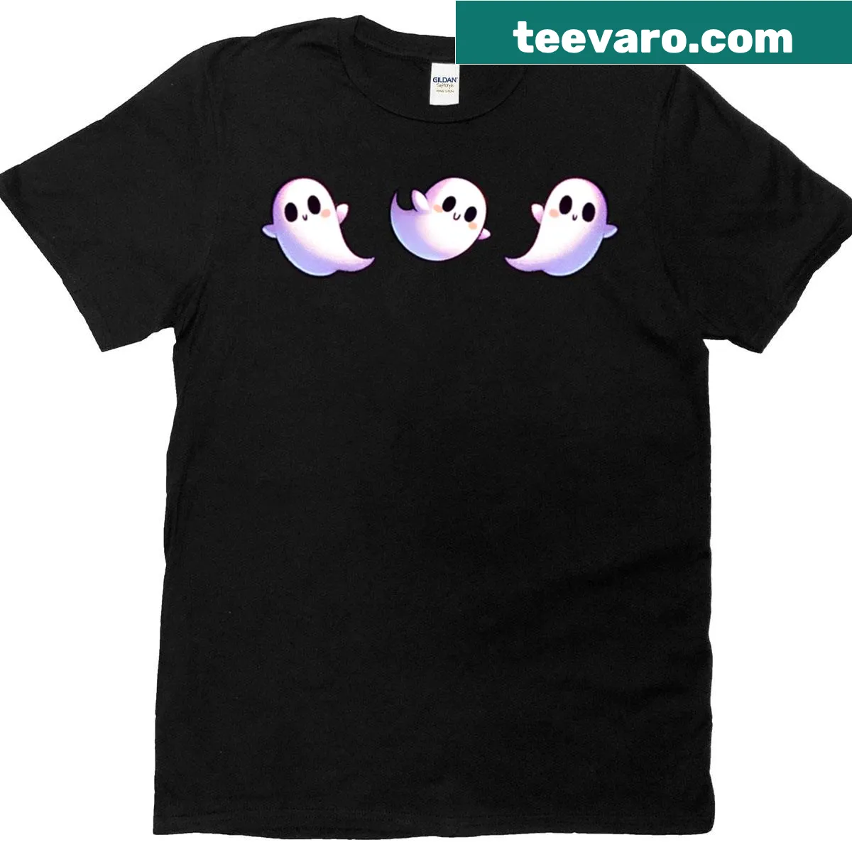 Kawaii trio of ghosts graphic on oversized T-shirt — on a men's t-shirt