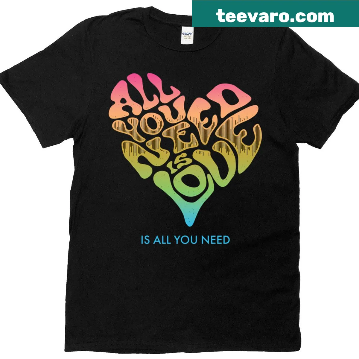 Artistic heart design with the message 'All You Need Is Love' on a t-shirt — on a men's t-shirt