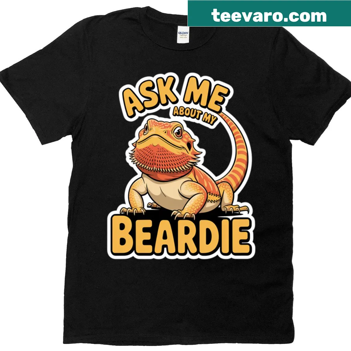 Funny oversized t-shirt with the phrase 'Ask Me About My Beardie' and a playful font — on a men's t-shirt