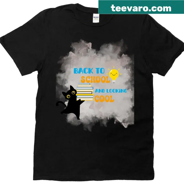 Cute cats and books graphic on a T-shirt for back to school
