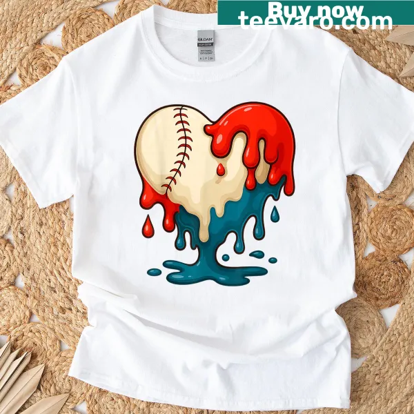 Cute baseball heart with ice cream drip graphic on youth T-shirt