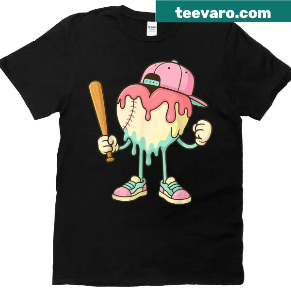 Youth t-shirt with a cute baseball heart and ice cream drip design