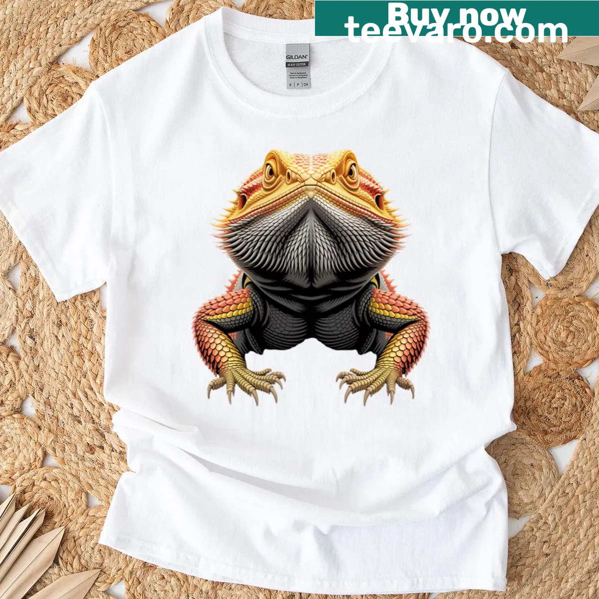 T-shirt featuring a funny bearded dragon design — on a men's t-shirt