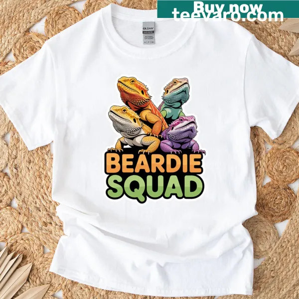 Funny Beardie Squad illustration on oversized T-shirt for lizard lovers