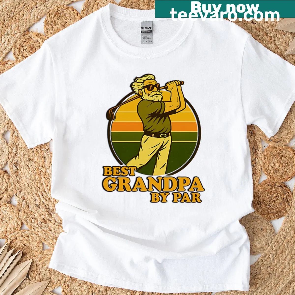 Retro golf-themed T-shirt celebrating grandpas — on a men's t-shirt