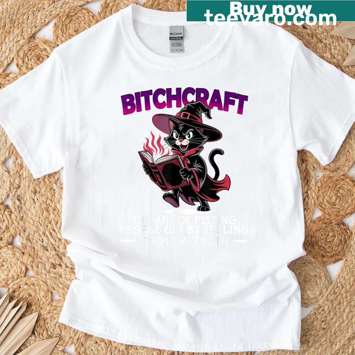 T-shirt with edgy typography saying Bitchcraft about truth-telling — on a men's t-shirt