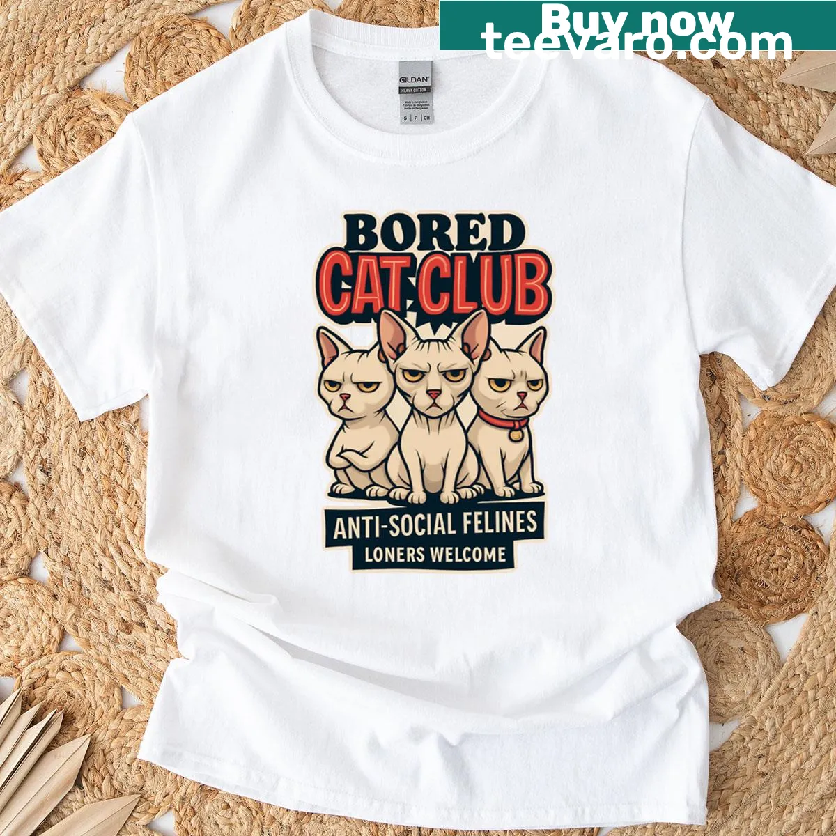 Bored Cat Club graphic t-shirt for introverts — on a men's t-shirt