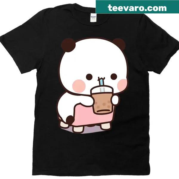 Cartoon Bubu character enjoying boba tea on a t-shirt
